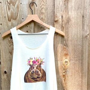 Floral Hippo Graphic Women’s Tank Top Size Small